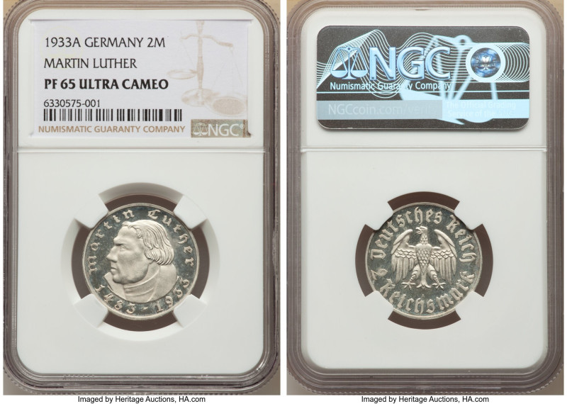 Third Reich Proof "Martin Luther" 2 Mark 1933-A PR65 Ultra Cameo NGC, Berlin min...