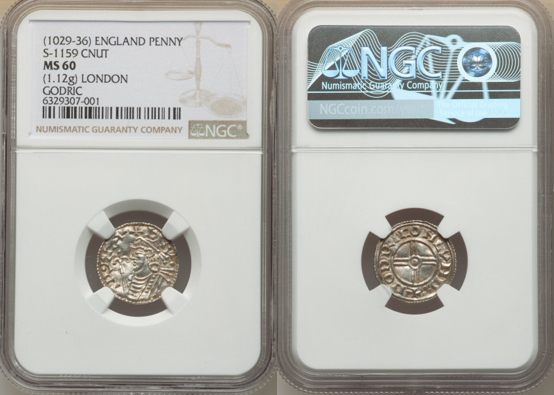 Kings of All England. Cnut (1016-1035) Penny ND (1029-1036) MS60 NGC, London min...