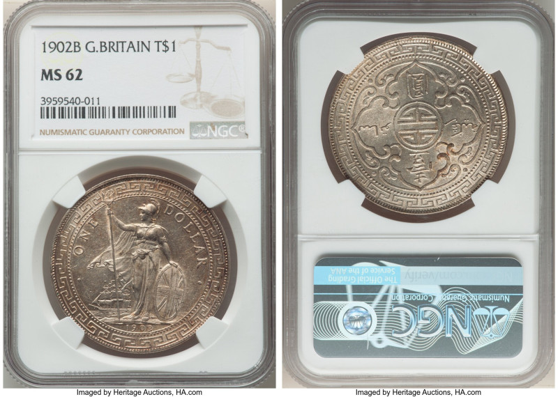 Edward VII Trade Dollar 1902-B MS62 NGC, Bombay mint, KM-T5, Prid-13. Russet-ora...