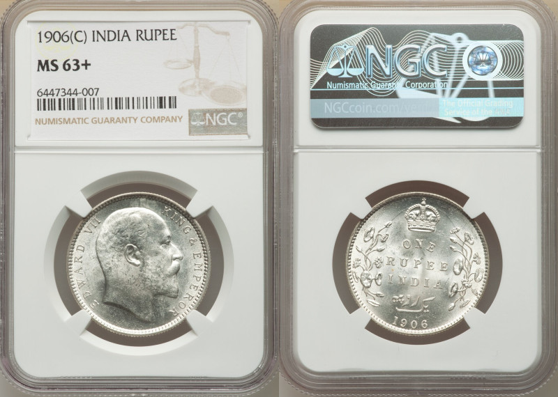 British India. Edward VII Rupee 1906-(c) MS63+ NGC, Calcutta mint, KM508. Brilli...