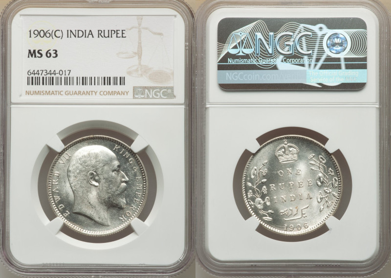 British India. Edward VII Rupee 1906-(c) MS63 NGC, Calcutta mint, KM508. Frosted...