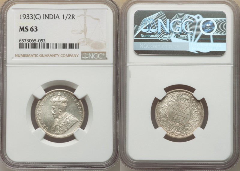 British India. George V 5-Piece Lot of Certified 1/2 Rupees MS63 NGC, Bombay (b)...