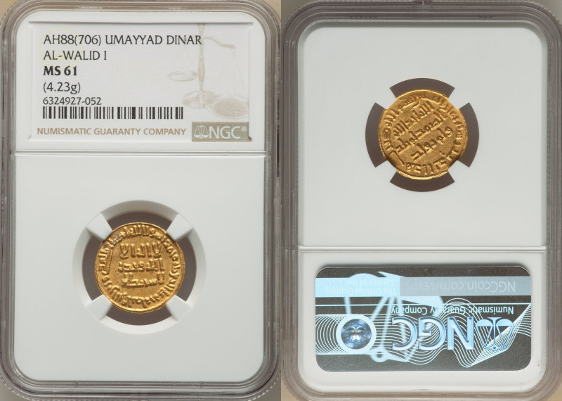 Umayyad. temp. al-Walid I (AH 86-96 / AD 705-715) gold Dinar AH 88 (AD 706/707) ...