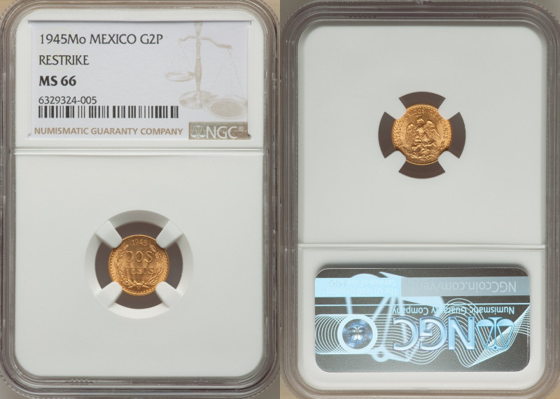 Estados Unidos gold Restrike 2 Pesos 1945-Mo MS66 NGC, Mexico City mint, KM461. ...