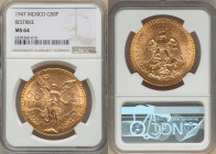 Estados Unidos gold Restrike 50 Pesos 1947 MS64 NGC, Mexico City mint, KM481. Weaving a blazing bronzed colored golden luster from it's chiseled surfa...