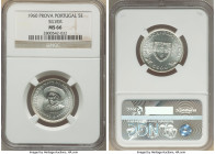 Republic silver Prova (Pattern) 5 Escudos 1960 MS66 NGC, KM-Pr10. Superb Gem uncirculated with icy white untoned surfaces and gyrating luster. 

HID09...