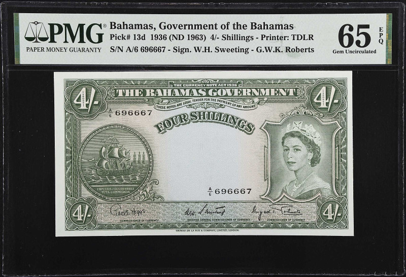 BAHAMAS. The Bahamas Government. 4 Shillings, 1936 (ND 1963). P-13d. PMG Gem Unc...