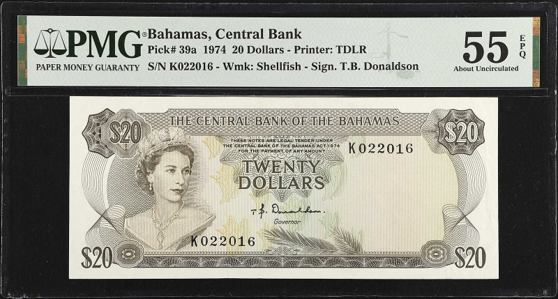 BAHAMAS. The Central Bank of the Bahamas. 20 Dollars, 1974. P-39a. PMG About Unc...