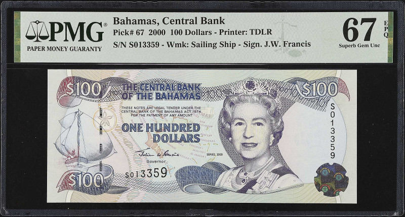 BAHAMAS. The Central Bank of the Bahamas. 100 Dollars, 2000. P-67. PMG Superb Ge...