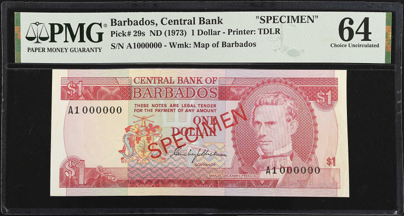 BARBADOS. Lot of (6). Central Bank. 1 , 5, 10, 20 & 100 Dollars, ND (1973-75). P...