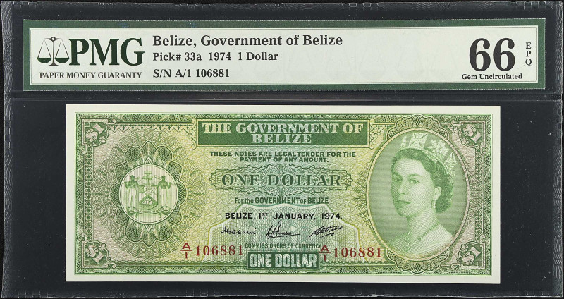 BELIZE. Government of Belize. 1 Dollar, 1974. P-33a. PMG Gem Uncirculated 66 EPQ...