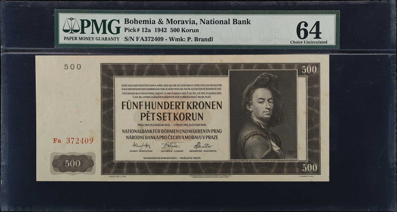 BOHEMIA & MORAVIA. Nationalbank fur Bohmen und Mahren in Prag. 500 Korun, 1942. ...