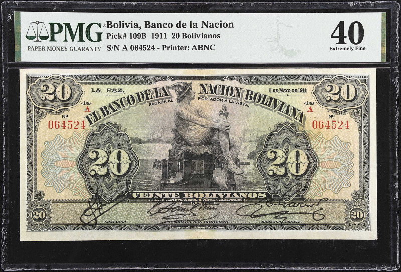 BOLIVIA. El Banco de la Nacion Boliviana. 20 Bolivianos, 1911. P-109B. PMG Extre...