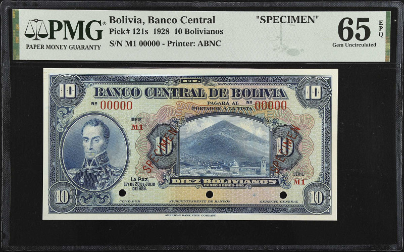 BOLIVIA. El Banco Central de Bolivia. 10 Bolivianos, 1928. P-121s. Specimen. PMG...