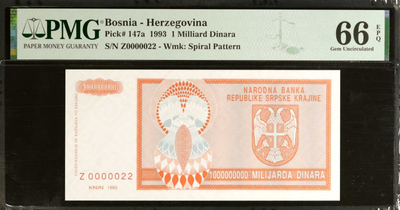 BOSNIA AND HERZEGOVINA. Narodna Banka Republike Srpske Krajine. 1 Milliard Dinar...