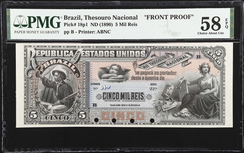 BRAZIL. Lot of (2). Thesouro Nacional. 5 Mil Reis, ND (1890). P-18p1 & 18p2. Fro...