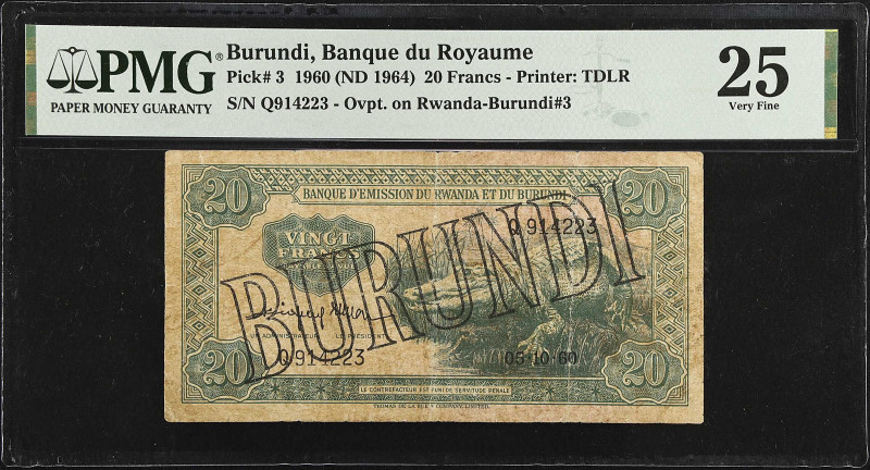BURUNDI. Banque du Royaume du Burundi. 20 Francs, 1960 (ND 1964). P-3. PMG Very ...