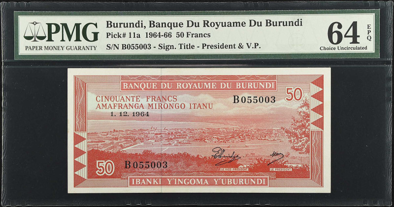 BURUNDI. Banque du Royaume du Burundi. 50 Francs, 1964-66. P-11a. PMG Choice Unc...