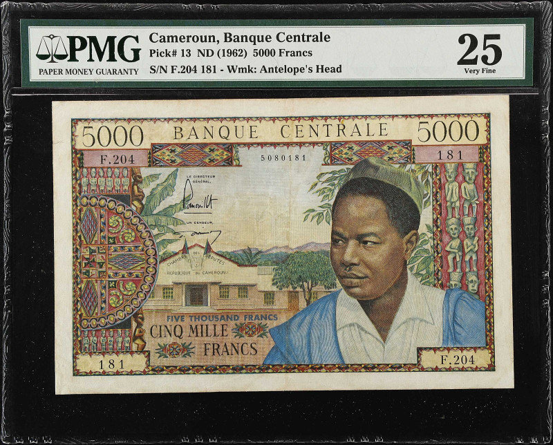 CAMEROON. Banque Centrale. 5000 Francs, ND (1962). P-13. PMG Very Fine 25.
Wate...