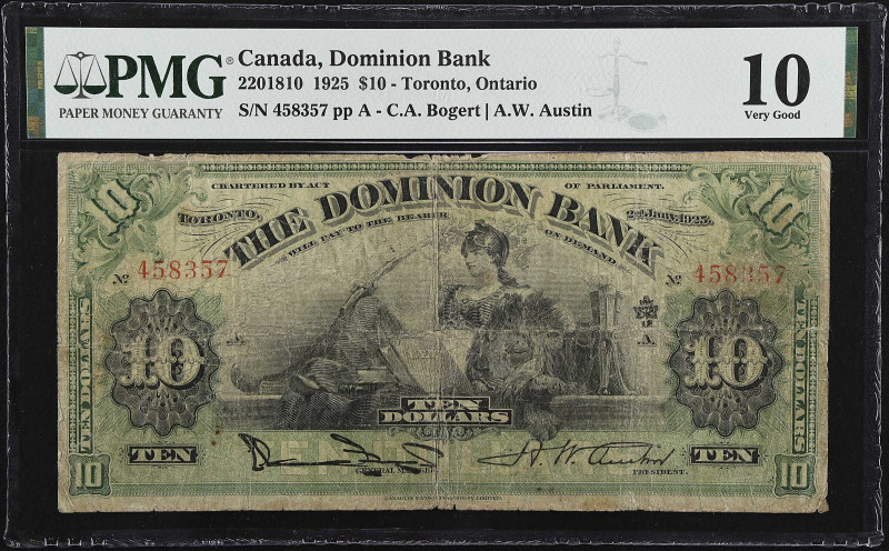 CANADA. The Dominion Bank. 10 Dollars, 1925. CH# 220-18-10. PMG Very Good 10.
T...