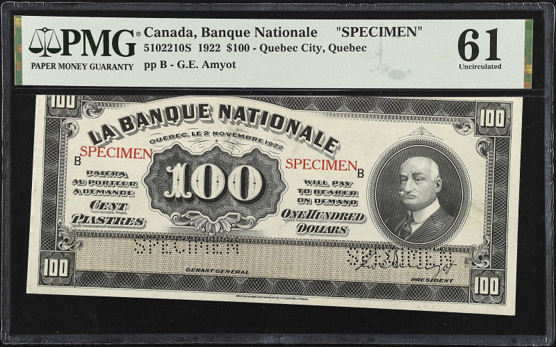 CANADA. La Banque Nationale. 100 Dollars, 1922. CH# 510-22-10S. Specimen. PMG Un...