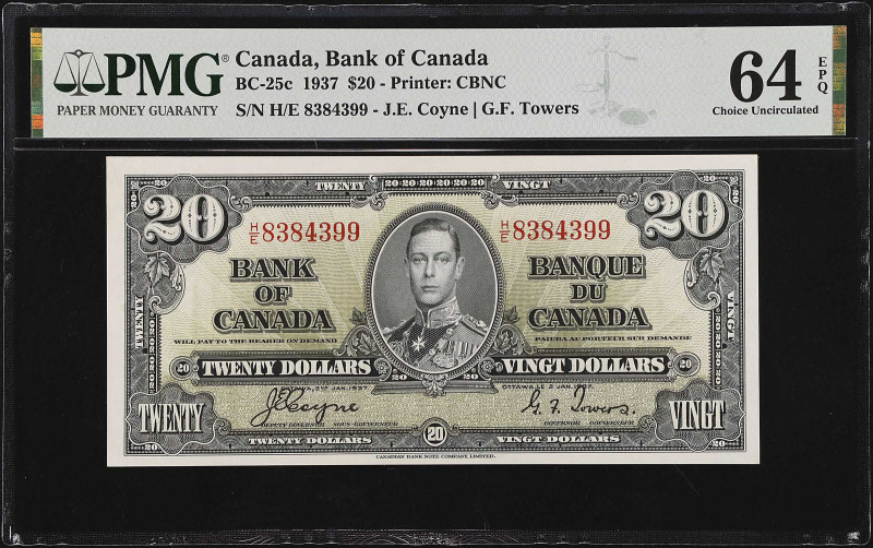 CANADA. Bank of Canada. 20 Dollars, 1937. BC-25c. PMG Choice Uncirculated 64 EPQ...