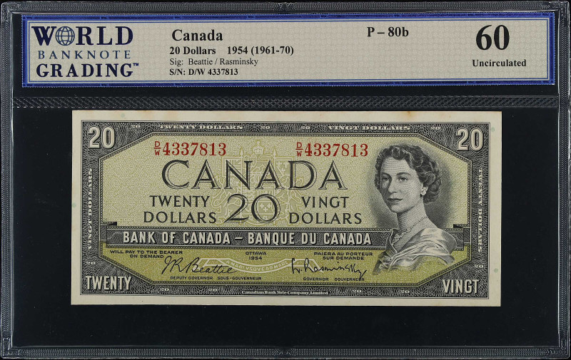 CANADA. Lot of (2). Bank of Canada. 20 Dollars, 1954 (1961-70). P-80b. Consecuti...