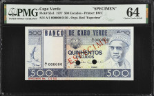 CAPE VERDE. Lot of (2). Banco de Cabo Verde. 100 & 500 Escudos, 1977. P-54s2 & 55s1. Specimens. PMG Choice Uncirculated 64 to Superb Gem Unc 67 EPQ.
...