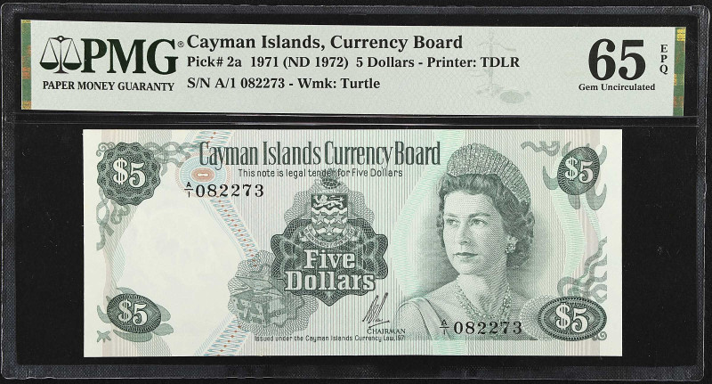 CAYMAN ISLANDS. Cayman Islands Currency Board. 5 Dollars, 1971 (ND 1972). P-2a. ...