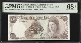 Pop 1/None Finer.
CAYMAN ISLANDS. Cayman Islands Currency Board. 25 Dollars, 1971 (ND 1972). P-4. PMG Superb Gem Uncirculated 68 EPQ.
Printed by TDL...