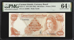 CAYMAN ISLANDS. Cayman Islands Currency Board. 100 Dollars, 1974 (ND 1982). P-11. PMG Choice Uncirculated 64 EPQ.
A/1 serial number prefix. Nearly Ge...