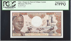 CHAD. Banque des Etats de l'Afrique Centrale. 500 Francs, ND (1974). P-2a. PCGS Currency Superb Gem New 67 PPQ.

Estimate: $125.00- $250.00