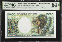 CHAD. Banque des Etats de l'Afrique Centrale. 10,000 Francs, ND (1984-91). P-12a. PMG Choice Uncirculated 64 EPQ.

Estimate: $125.00- $250.00