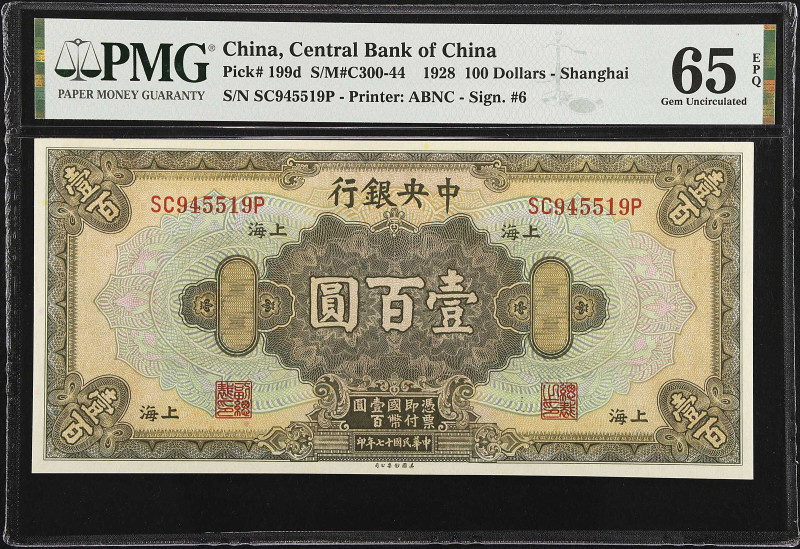 CHINA--REPUBLIC. The Central Bank of China. 100 Dollars, 1928. P-199d. PMG Gem U...