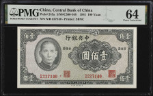 CHINA--REPUBLIC. Central Bank of China. 100 Yuan, 1941. P-243a. PMG Choice Uncirculated 64.
PMG comments "Minor Stains".

Estimate: $100.00- $200.0...