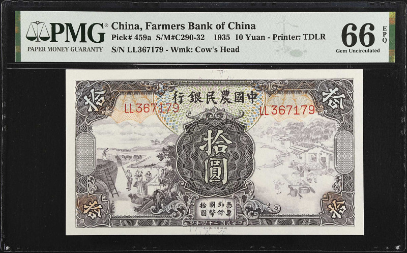 CHINA--REPUBLIC. The Farmers Bank of China. 10 Yuan, 1935. P-459a. PMG Gem Uncir...