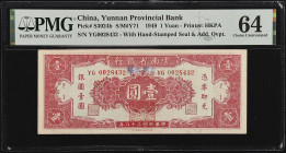 CHINA--PROVINCIAL BANKS. Yunnan Provincial Bank. 1 Yuan, 1949. P-S3024b. PMG Choice Uncirculated 64.

Estimate: $100.00- $200.00