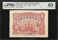 CHINA--MISCELLANEOUS. Ta-Tou Wu Chi Cheng Bank. 1 Dollar, 1913. P-Unlisted. Private Issue. PMG Choice Uncirculated 63.

Estimate: $100.00- $200.00