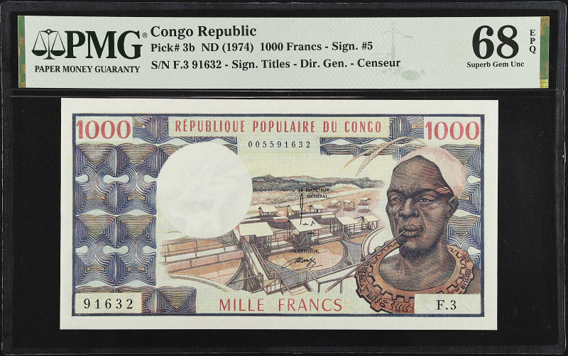 CONGO. Republique Populaire du Congo. 1000 Francs, ND (1974-78). P-3b. PMG Super...