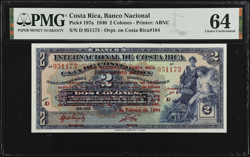 COSTA RICA. Banco Nacional. 2 Colones, 1940. P-197a. PMG Choice Uncirculated 64....