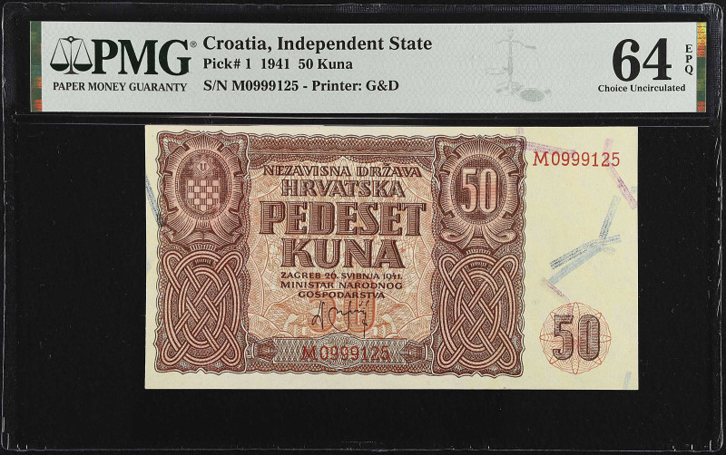 CROATIA. Lot of (2). Independent State. 10 & 50 Kuna, 1941. P-1 & 5b. PMG Choice...