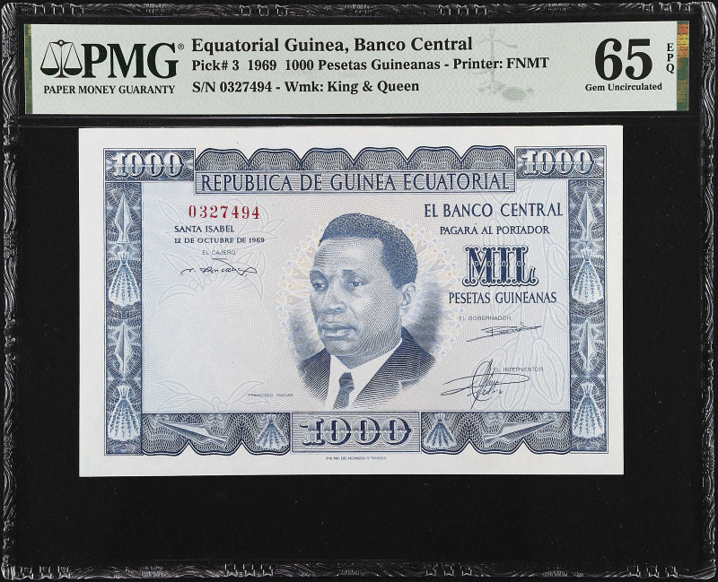 EQUATORIAL GUINEA. Banco Central. 1000 Pesetas Guineanas, 1969. P-3. PMG Gem Unc...