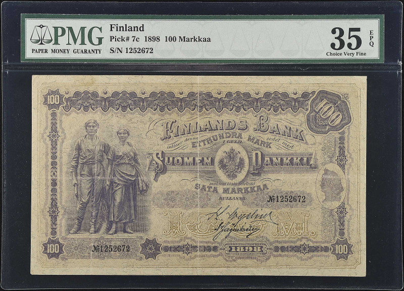 FINLAND. Suomen Pankki. 100 Markkaa, 1898. P-7c. PMG Choice Very Fine 35 EPQ.
...