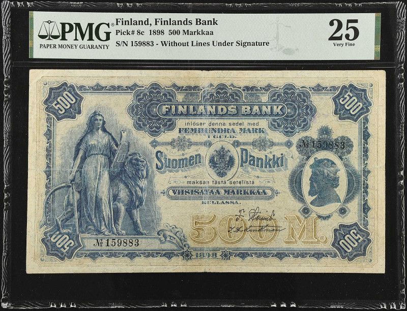 FINLAND. Suomen Pankki. 500 Markkaa, 1898. P-8c. PMG Very Fine 25.
Without line...