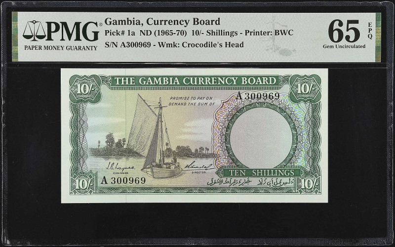 GAMBIA. The Gambia Currency Board. 10 Shillings, ND (1965-1970). P-1a. PMG Gem U...