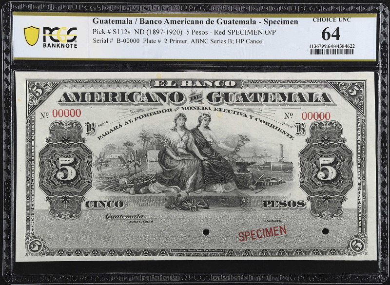 GUATEMALA. El Banco Americano de Guatemala. 5 Pesos, ND (1897-1920). P-S112s. Sp...