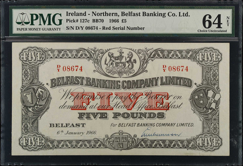 IRELAND, NORTHERN. Belfast Banking Company Limited. 5 Pounds, 1966. P-127c. PMG ...