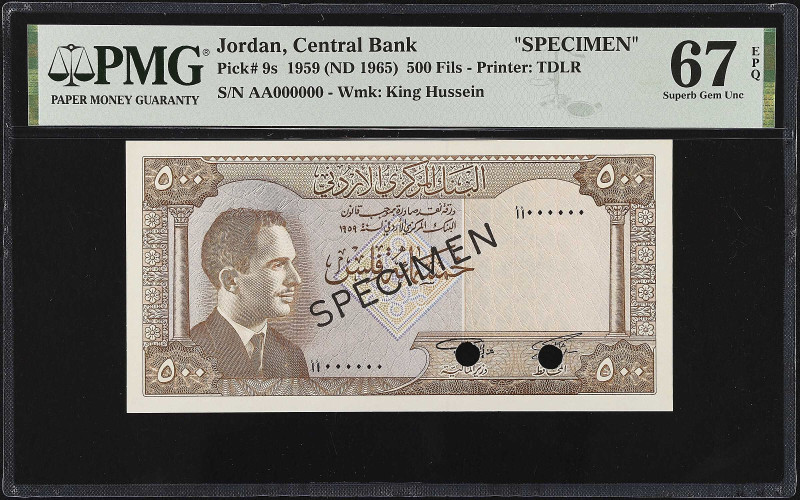 JORDAN. Central Bank of Jordan. 500 Fils, 1959 (ND 1965). P-9s. Specimen. PMG Su...