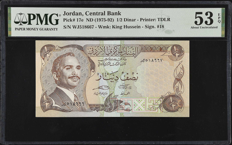 JORDAN. Central Bank of Jordan. 1/2 Dinar, ND (1975-92). P-17e. PMG About Uncirc...