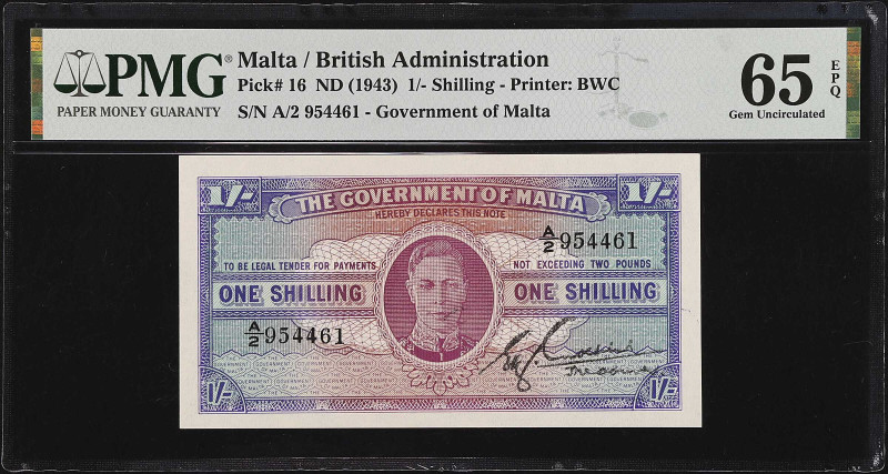 MALTA. The Government of Malta. 1 Shilling, ND (1943). P-16. PMG Gem Uncirculate...